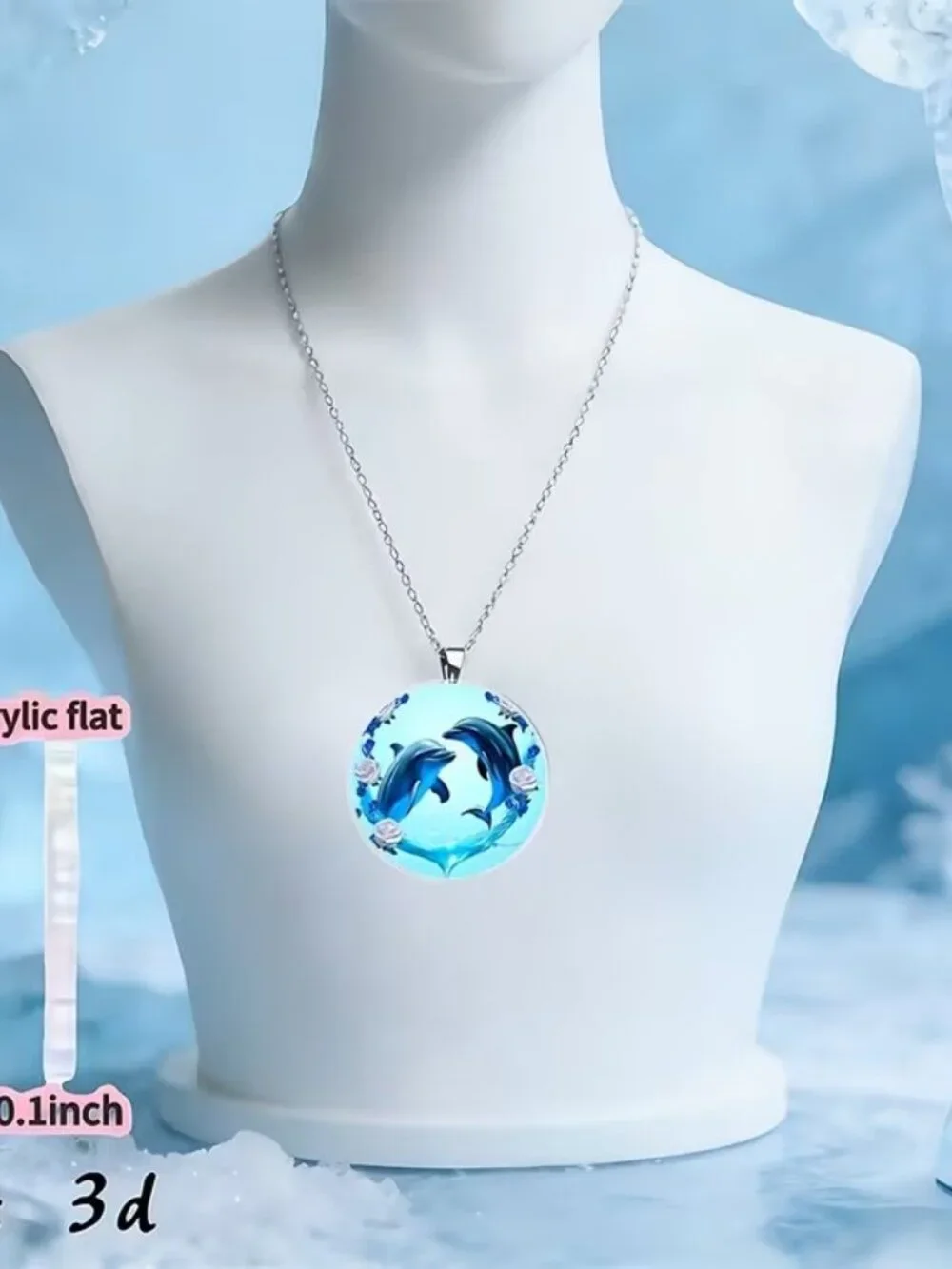 Round Acrylic DOLPHIN Pendant Necklace